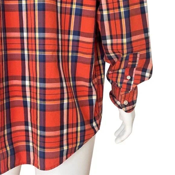Chaps Easy Care Shirt Mens 2XL Red Orange Navy Plaid Button-Down LS - Picture 6 of 8